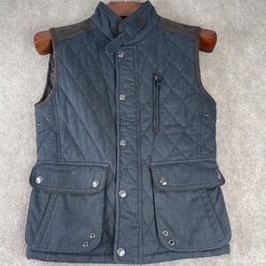 Zara Man Quilted Padded Vest Dark Gray Suede Accents‎ Utility Pockets